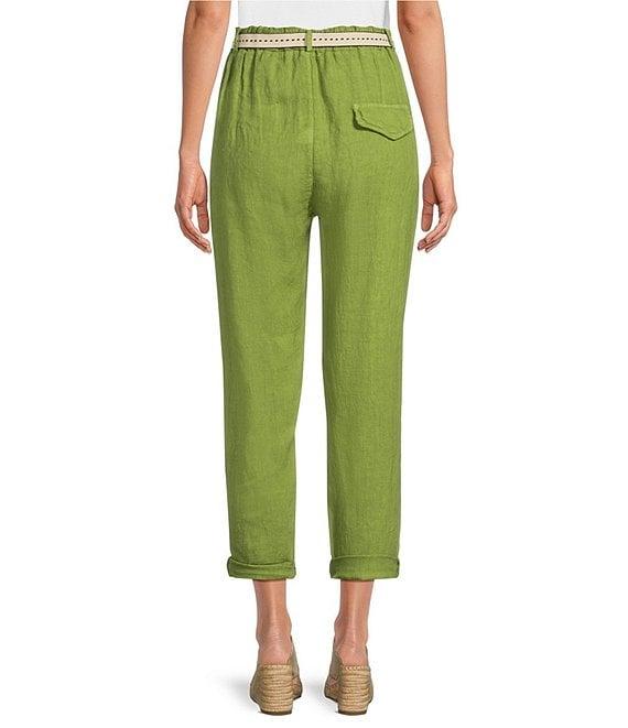 M Made in Italy Linen Side Pocket Cropped Belted Cuffed Pants Product Image