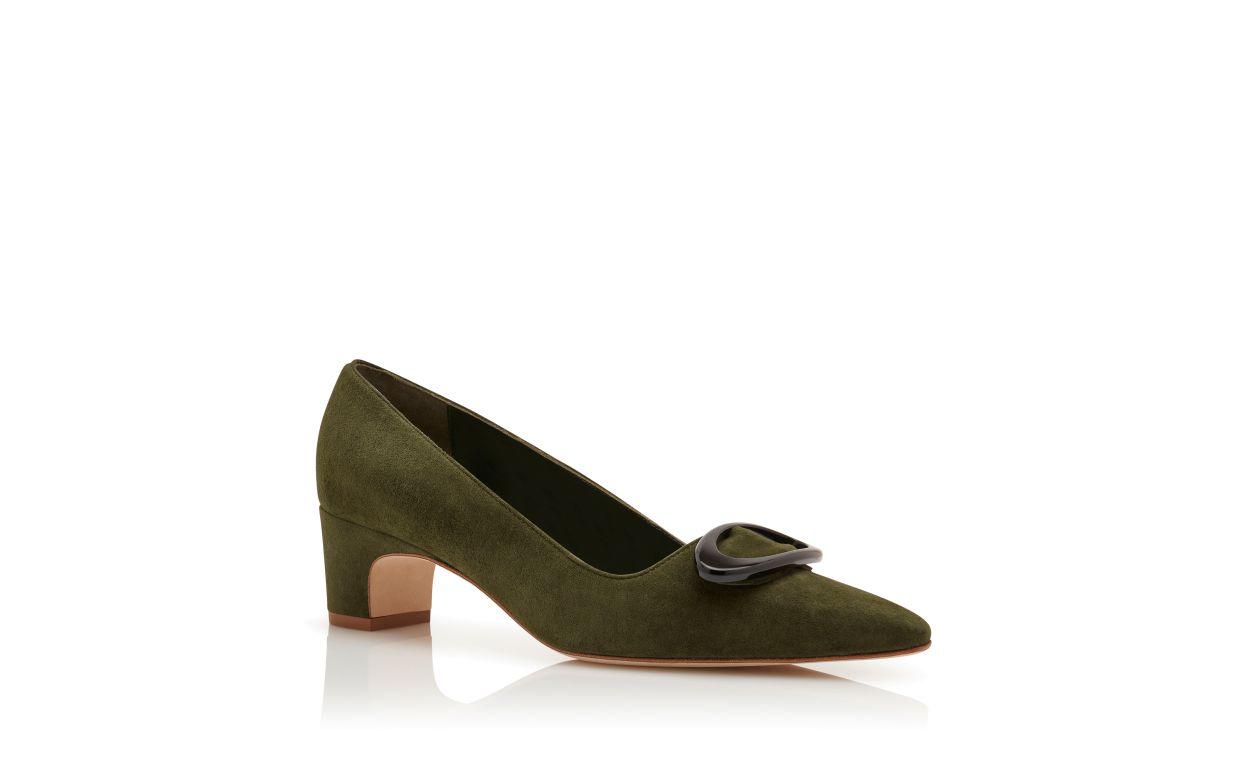 FENIX Dark Green Suede Pointed Toe Pumps Product Image