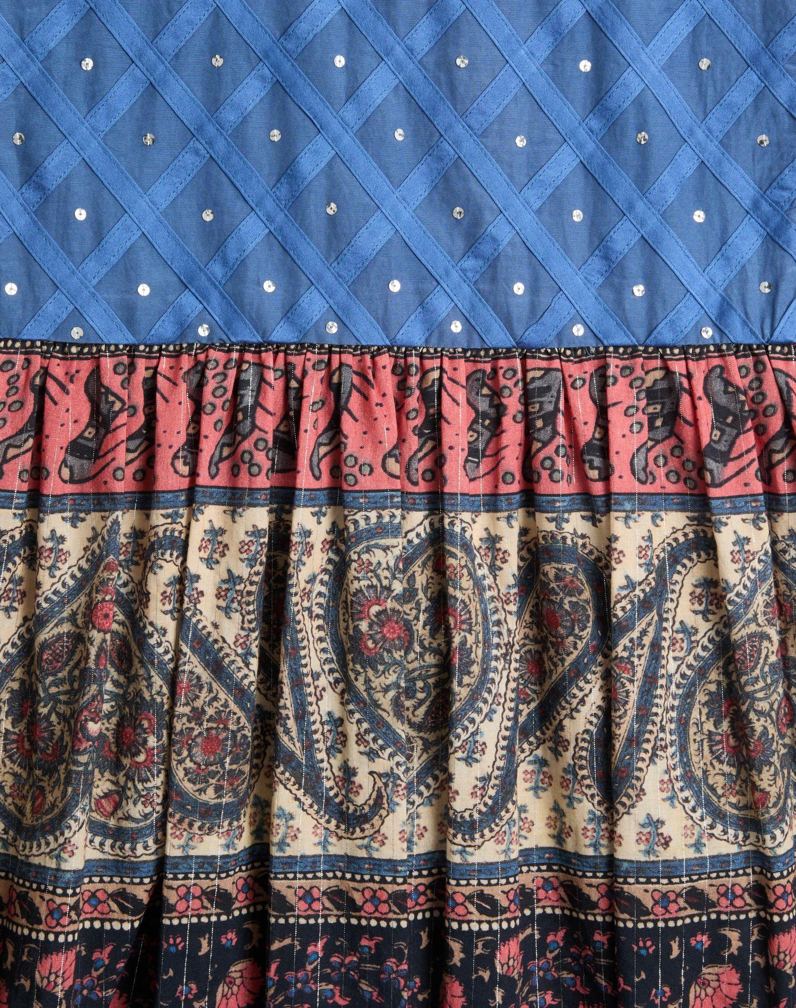 Lamé Muslin Midi Dress With Embroidered Voyage Imaginaire Print Product Image