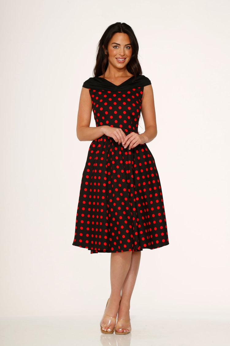 Black & Red Polka Dot Swing Dress Product Image