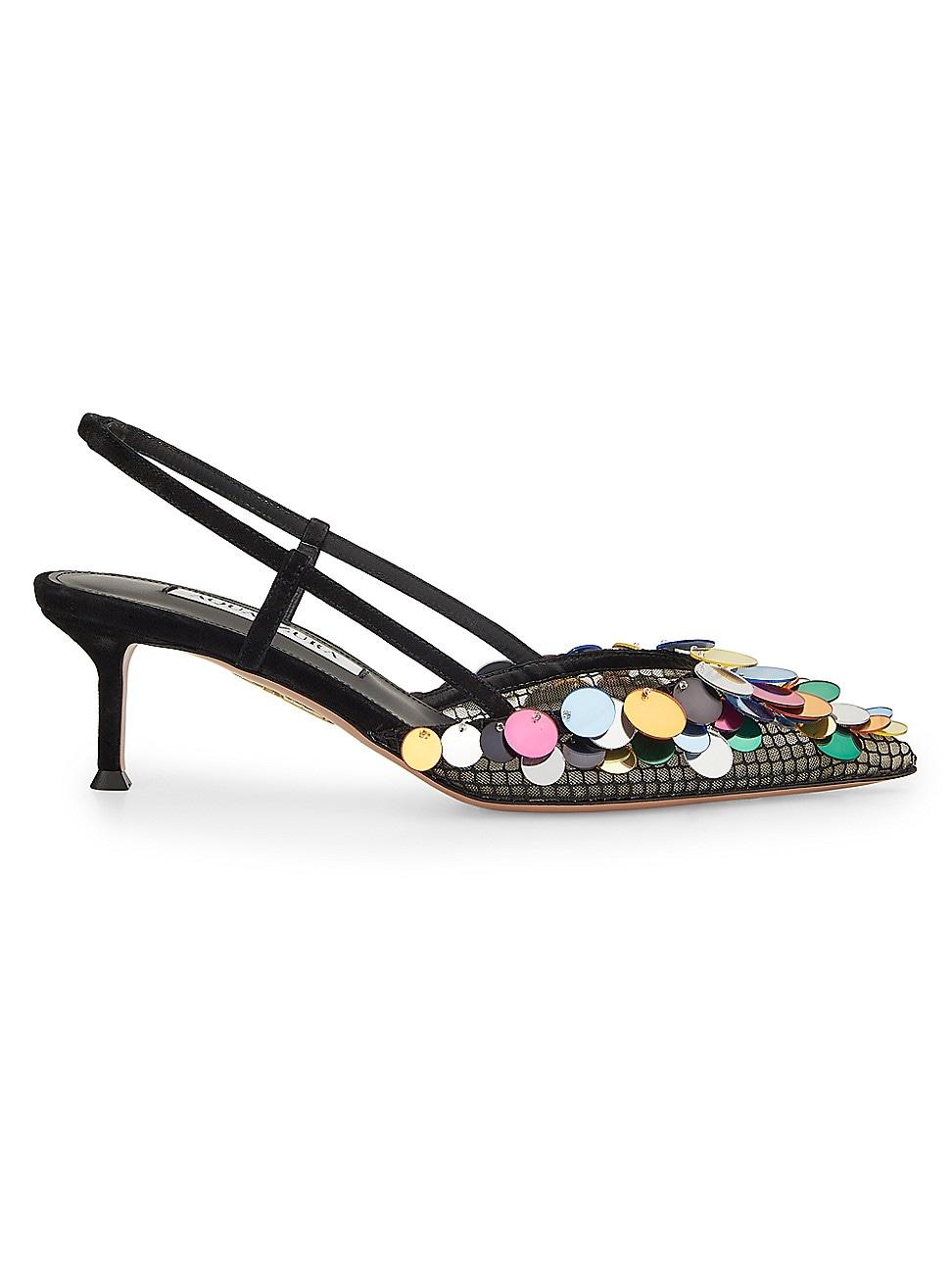 Womens Can Can 50MM Paillette-Embellished Suede & Mesh Slingback Pumps Product Image