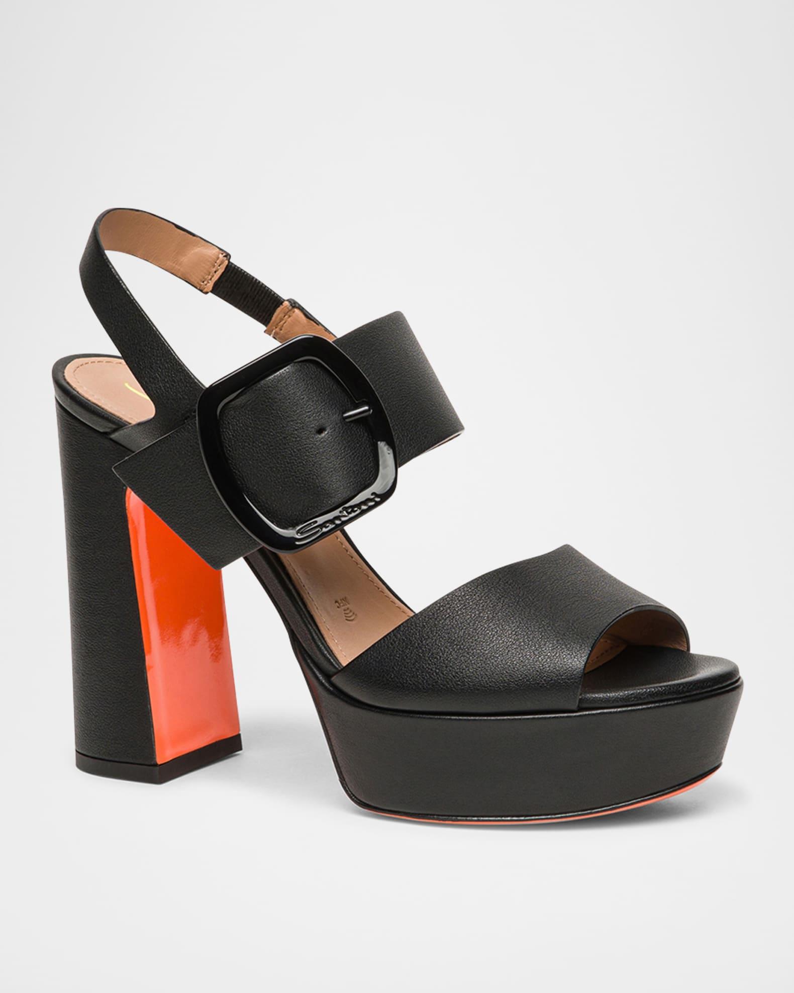 Bruxel Leather Buckle Platform Sandals Product Image