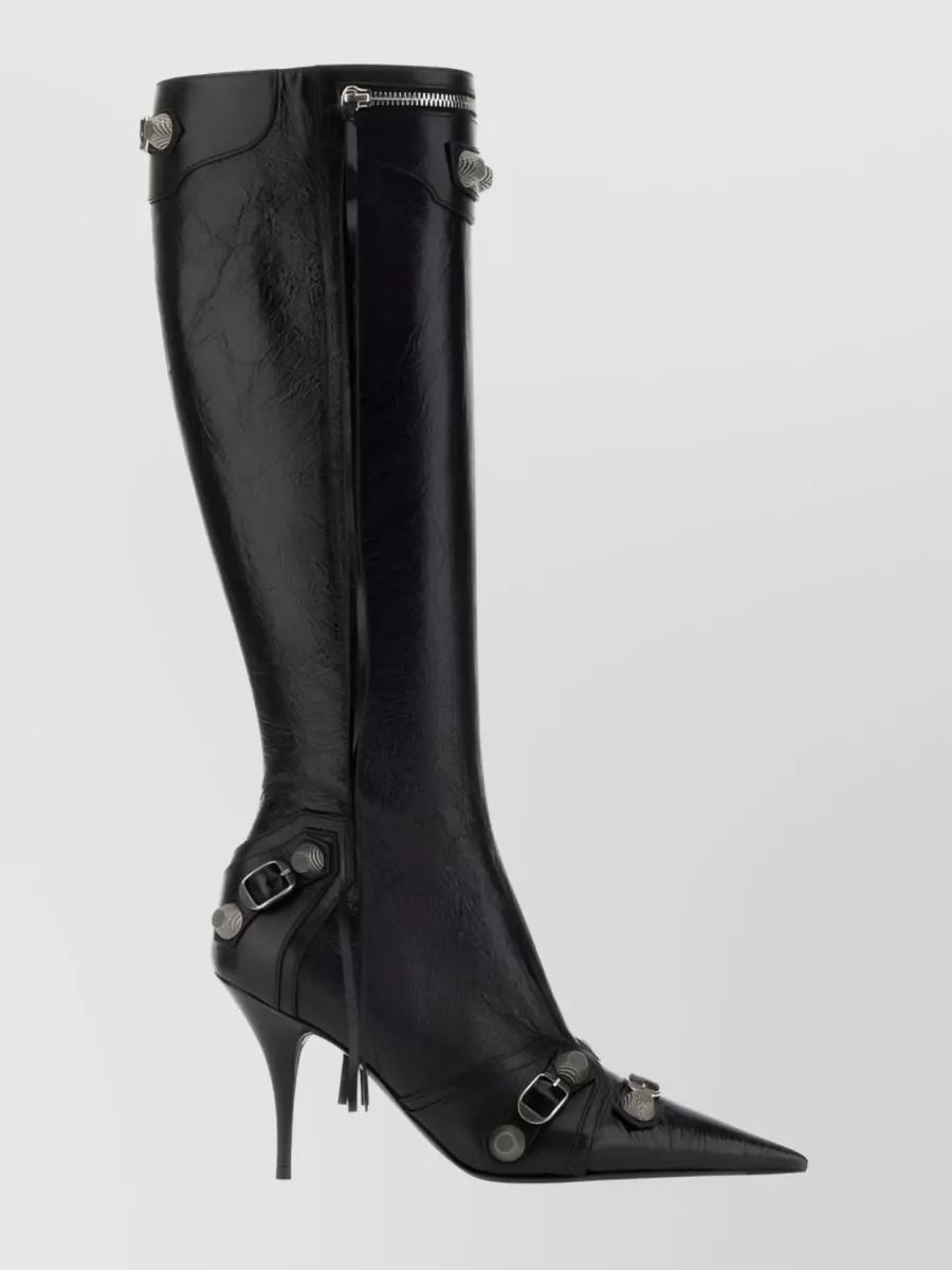 BALENCIAGA Brushed Leather Cagole Boots With Studs And Zips 10cm In Black Product Image