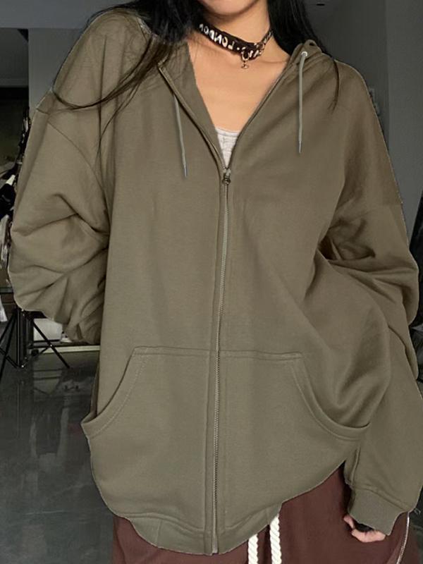 Solid Zip Up Oversized Hoodie Product Image