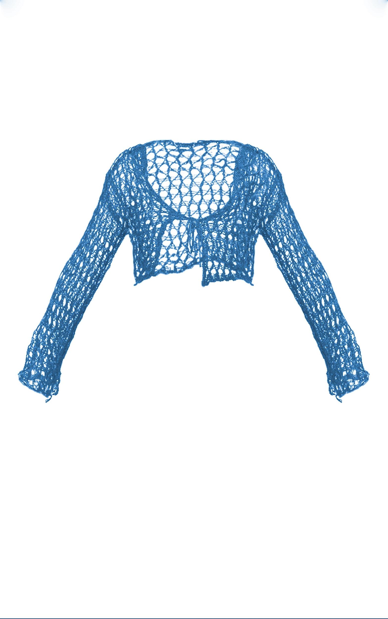 Shape Bright Blue Knit Tie Front Long Sleeve Top Product Image