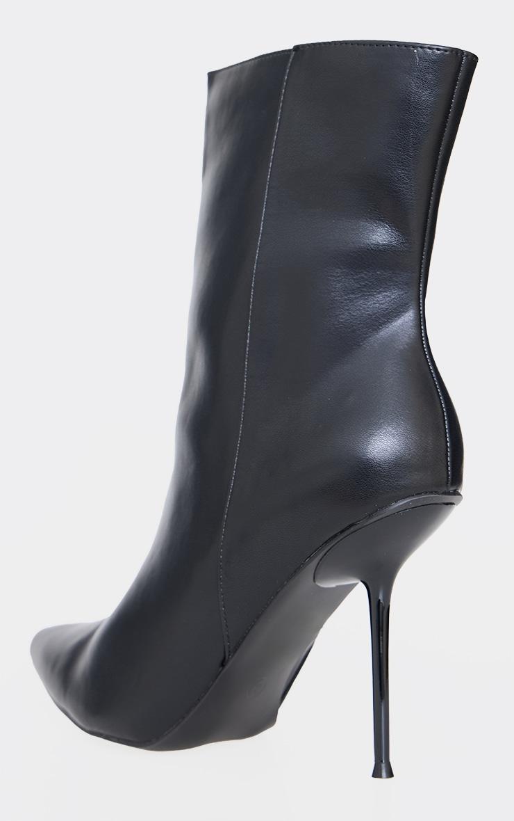  Black Pu Point Toe Mid Heeled Ankle Boots Product Image
