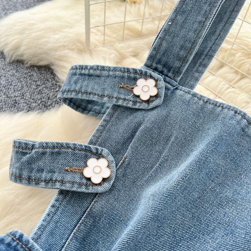 Sleeveless Buttoned Denim Wide Leg Jumpsuit Product Image