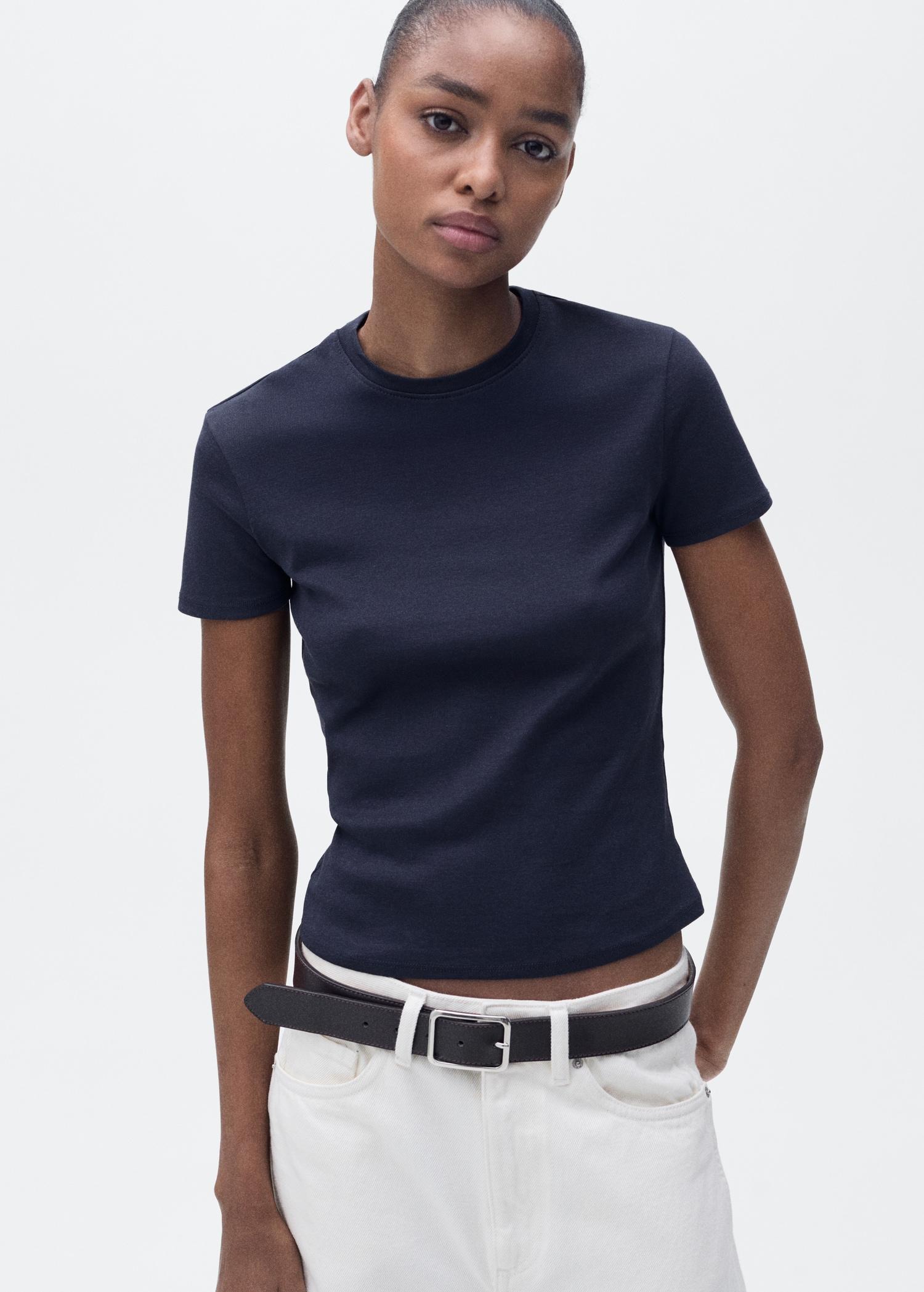 Fitted cotton t-shirt - Women | MANGO USA Product Image