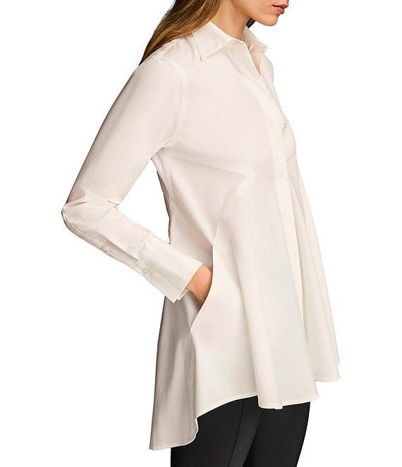Donna Karan Woven Button Front Collared Long Sleeve High-Low A-line Tunic Product Image