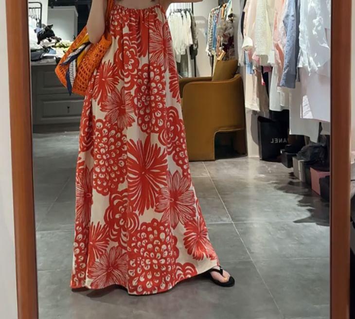 Spaghetti Strap Floral Print Maxi A-Line Dress Product Image