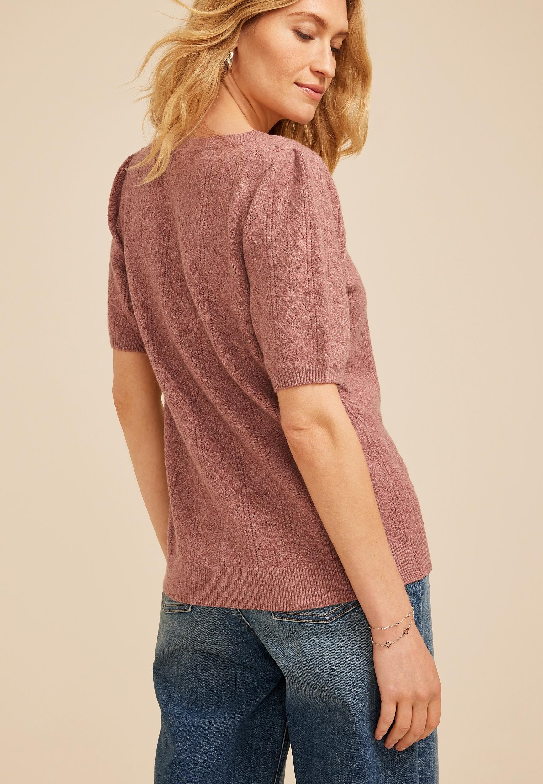 Textured Knit Puff Short Sleeve Sweater Product Image