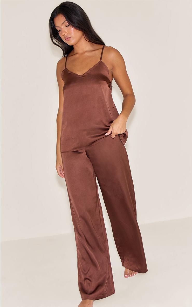 Chocolate Satin Cami And Pant Pj Set Product Image
