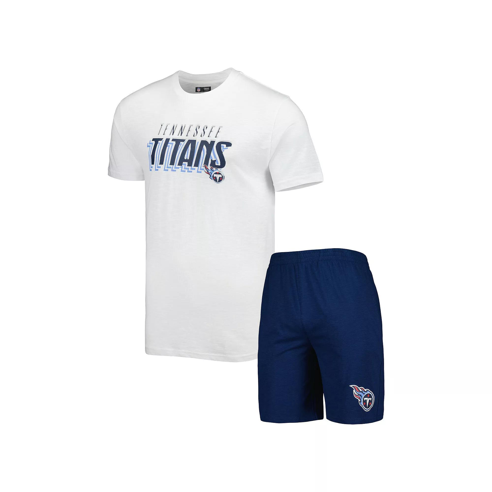 Mens Concepts Sport /White Tennessee Titans Downfield T-Shirt & Shorts Sleep Set Blue Product Image