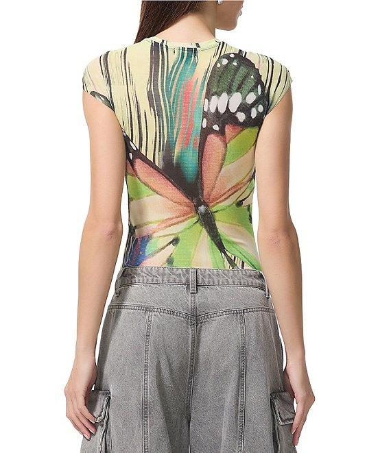 AFRM Nina Butterfly Printed Crewneck Short Sleeve Mesh Top Product Image
