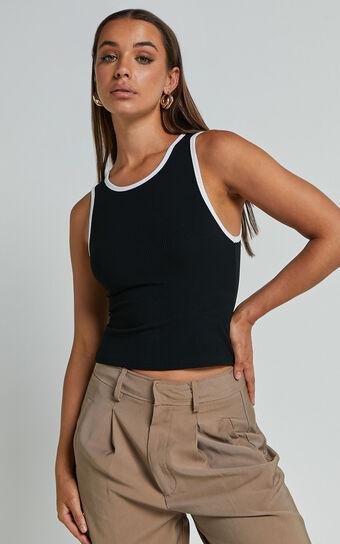 Lacey Top - Scoop Neck Contrast Bind Detail Top in Black/White Product Image