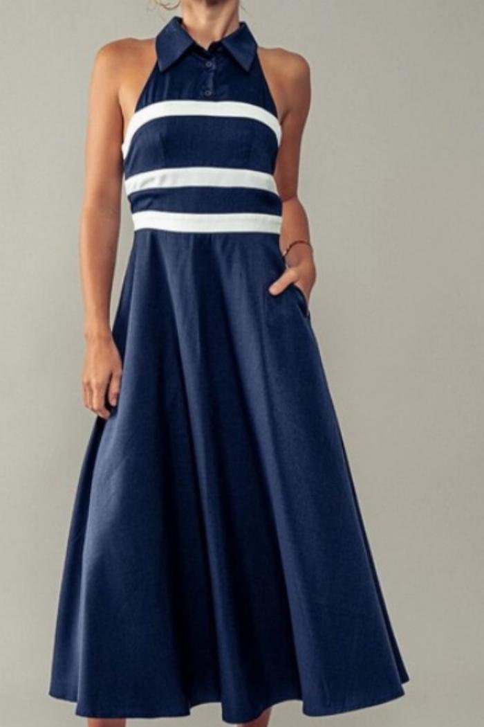 Impeccably Striped Collared Midi Dress Product Image