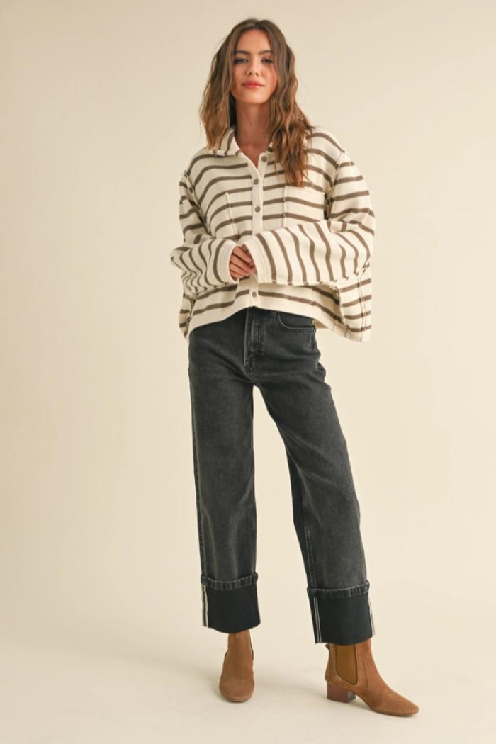 Cuffed Bottom Denim Pants Product Image