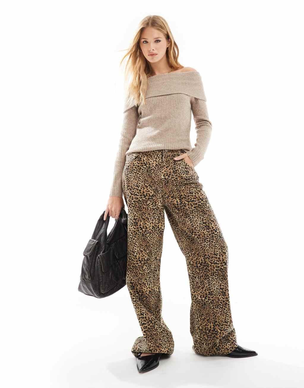 Threadbare bardot off shoulder sweater in light brown Product Image