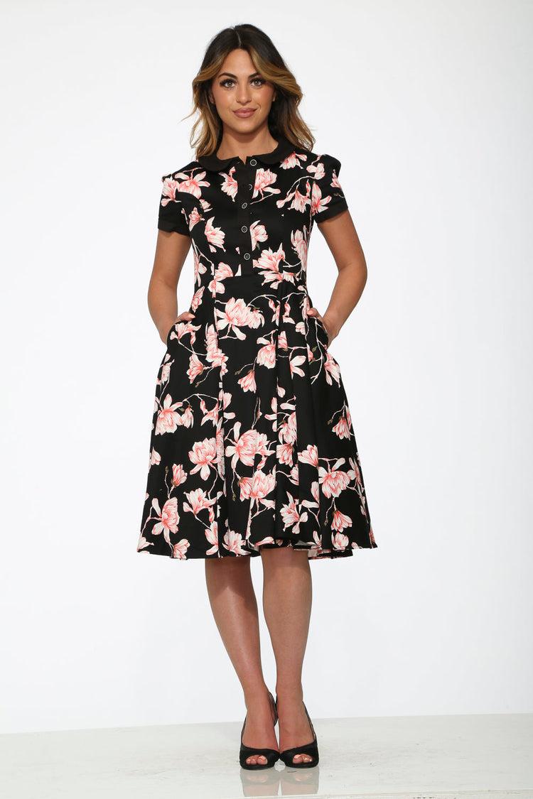 Black & Pink Floral Swing Dress Product Image