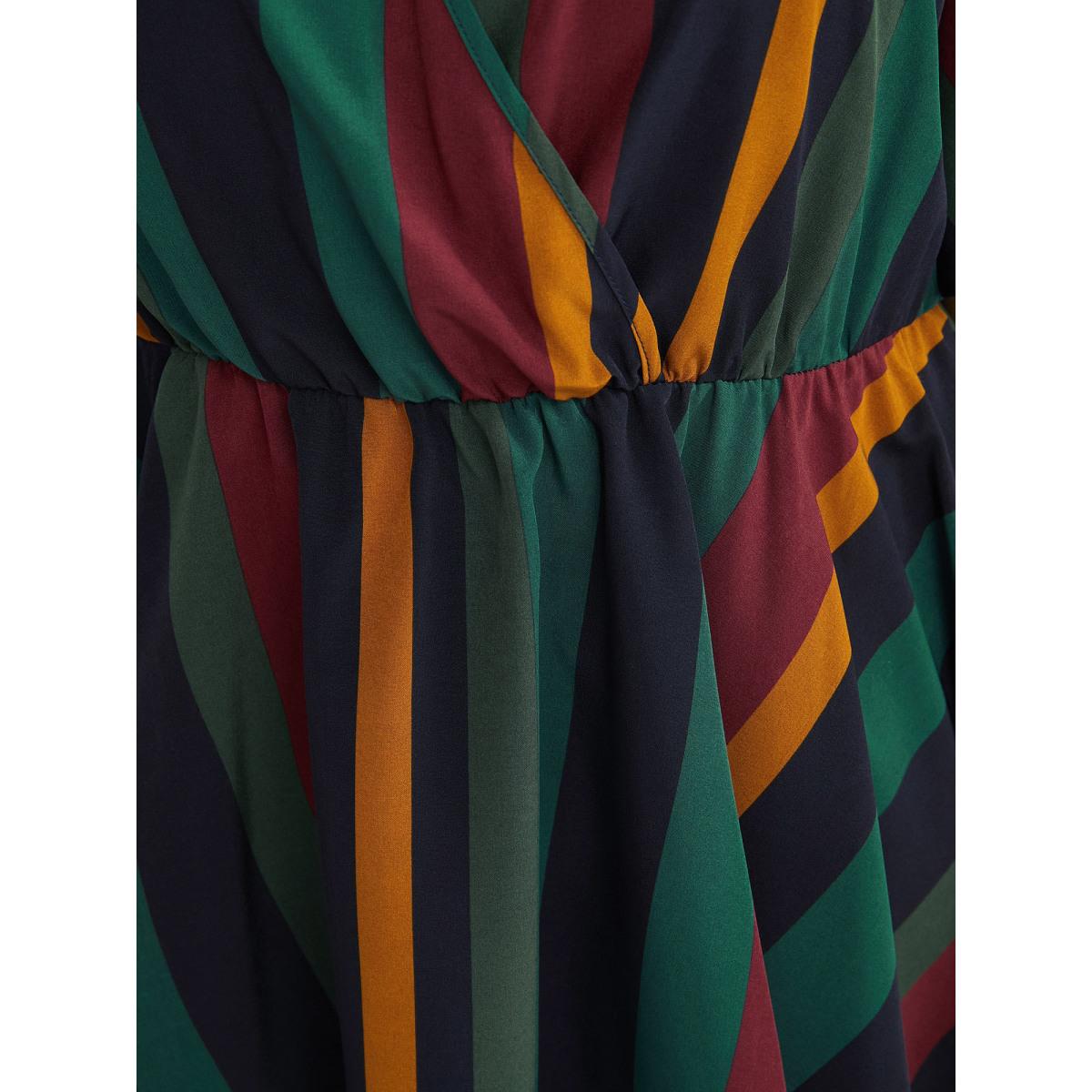 Striped Elastic Waist Plus Size Women Blouses Vacation Multicolor Bodycon Ruffle Sleeve Short Sleeve V Neck Dailywear Blouses BloomChic Product Image