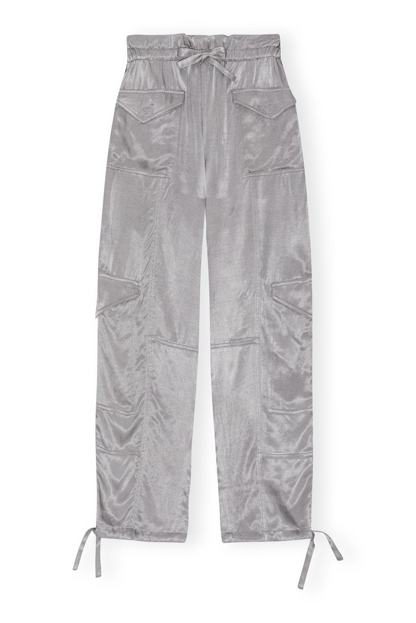 Grey Washed Satin Trousers Product Image