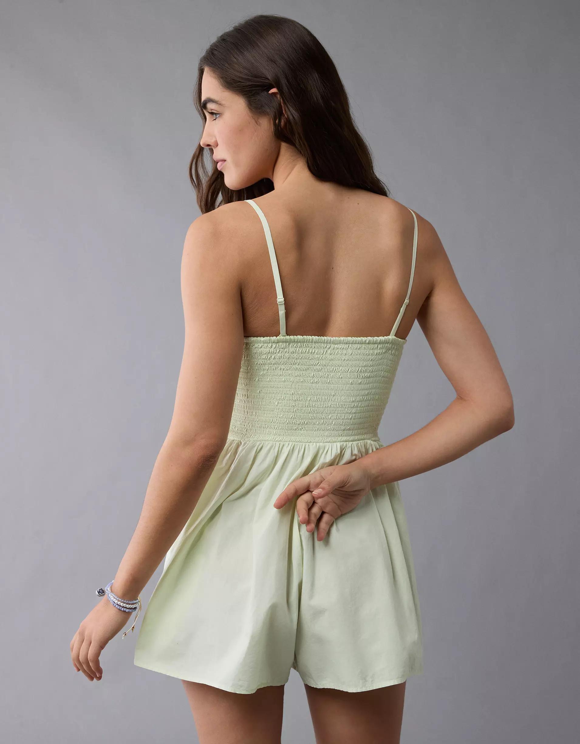 AE Strapless Ruched Bodice Romper Product Image