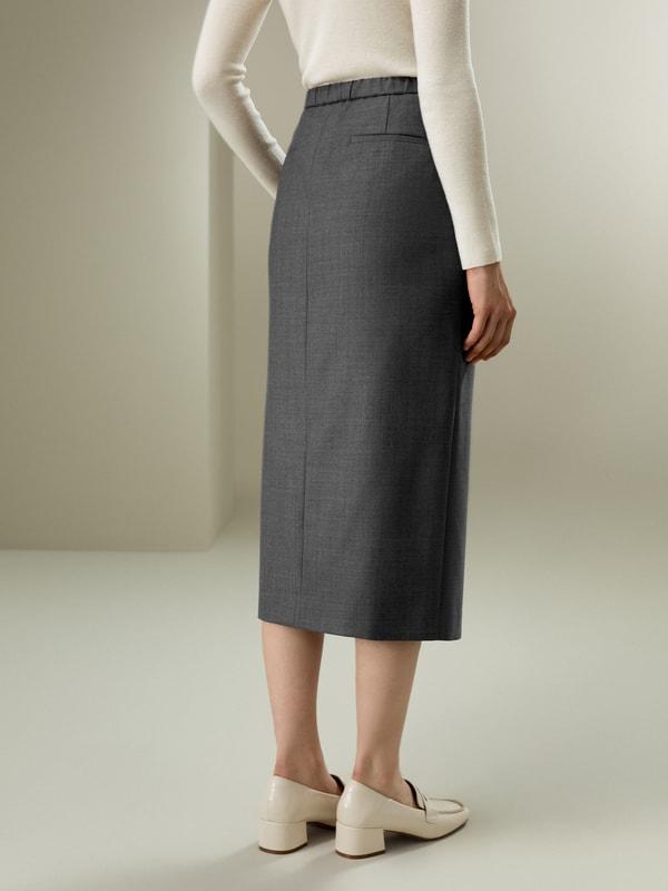 LILYSILK Wool Skirt - Female - Black Silk and Wool - Delicate Elastic Back Waist Skirt 6 Product Image