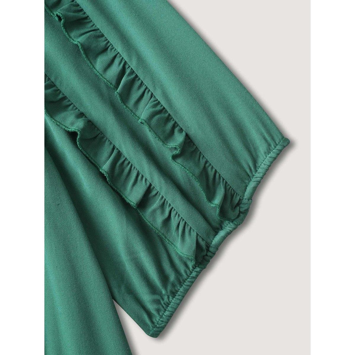 Plus Size Rayon Neck-Tie Pleated Midi Dress Teal Women Notched collar Short sleeve Curvy BloomChic 26/4X Product Image