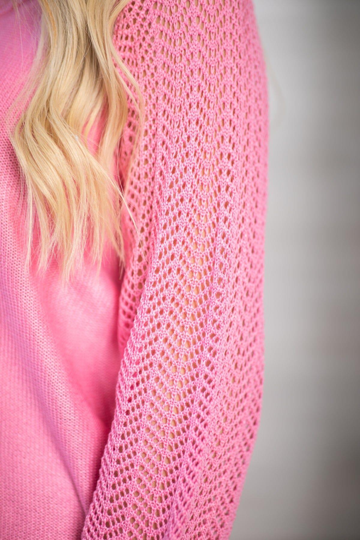 Pink Pointelle Sleeve Detail Sweater Product Image