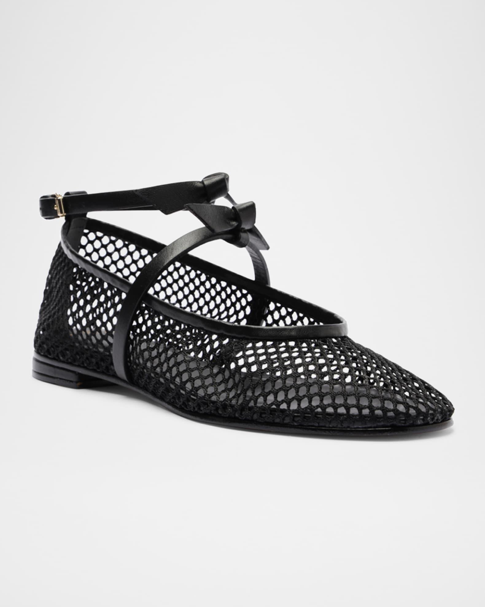 Slim Clarita Bow-Strap Fishnet Ballerina Flats Product Image