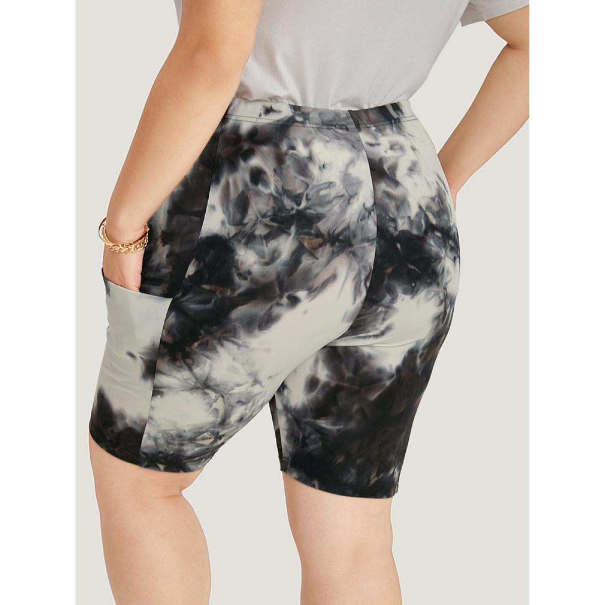 Plus Size Tie Dye High Rise Pocket Skinny Leggings Women Black Casual High stretch Skinny High Rise Dailywear Leggings BloomChic 26/4X Product Image