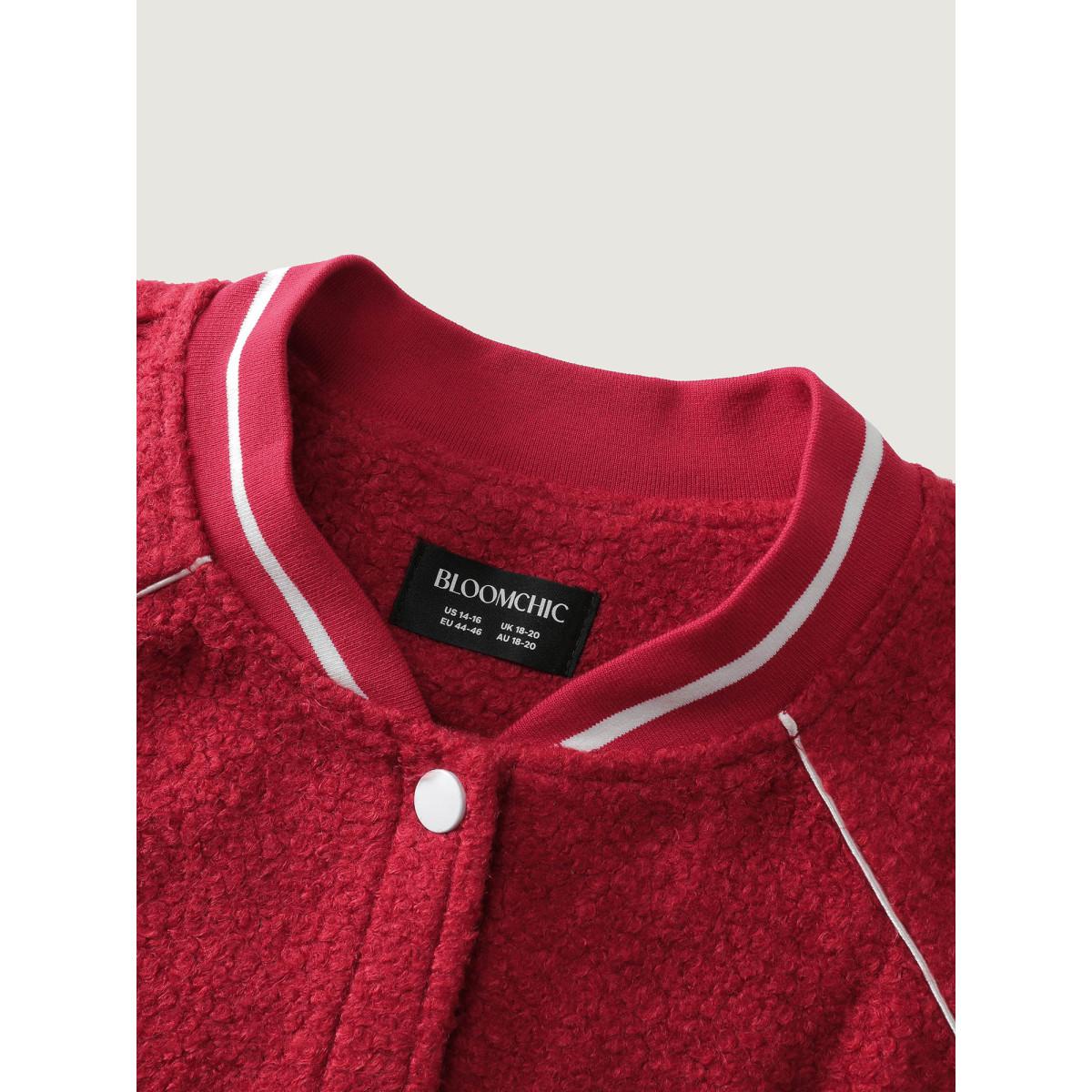 Plus Size Color Contrast Raglan Sleeve Jacket Women Scarlet Contrast Single-flap pocket Casual Jackets BloomChic 18-20/2X Product Image