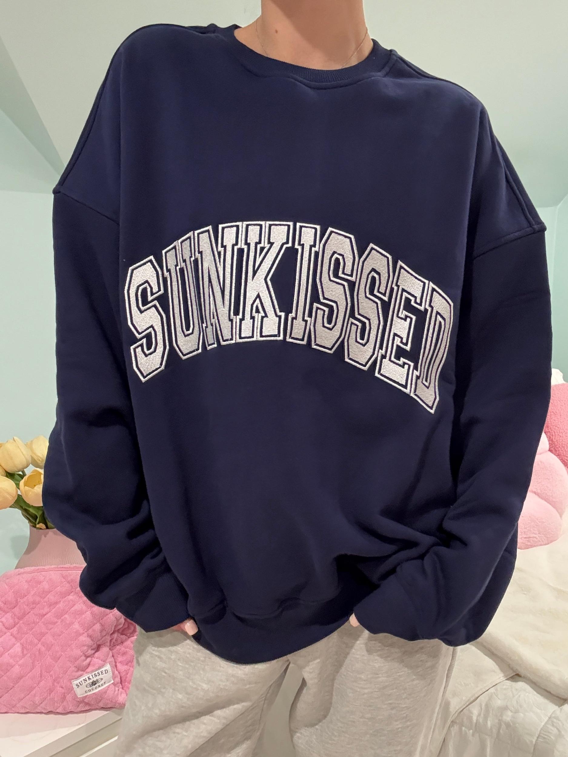 Navy Blue Varsity Embroider Sweatshirt Product Image