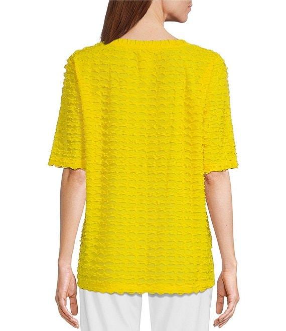 Multiples Petite Size Scoop Neck Elbow Sleeve Wave Knit Fitted Top Product Image