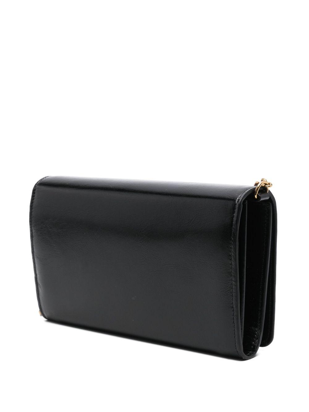 CHLOÉ Iconic Flap Wallet On Chain In Shiny Calfskin In Black Product Image