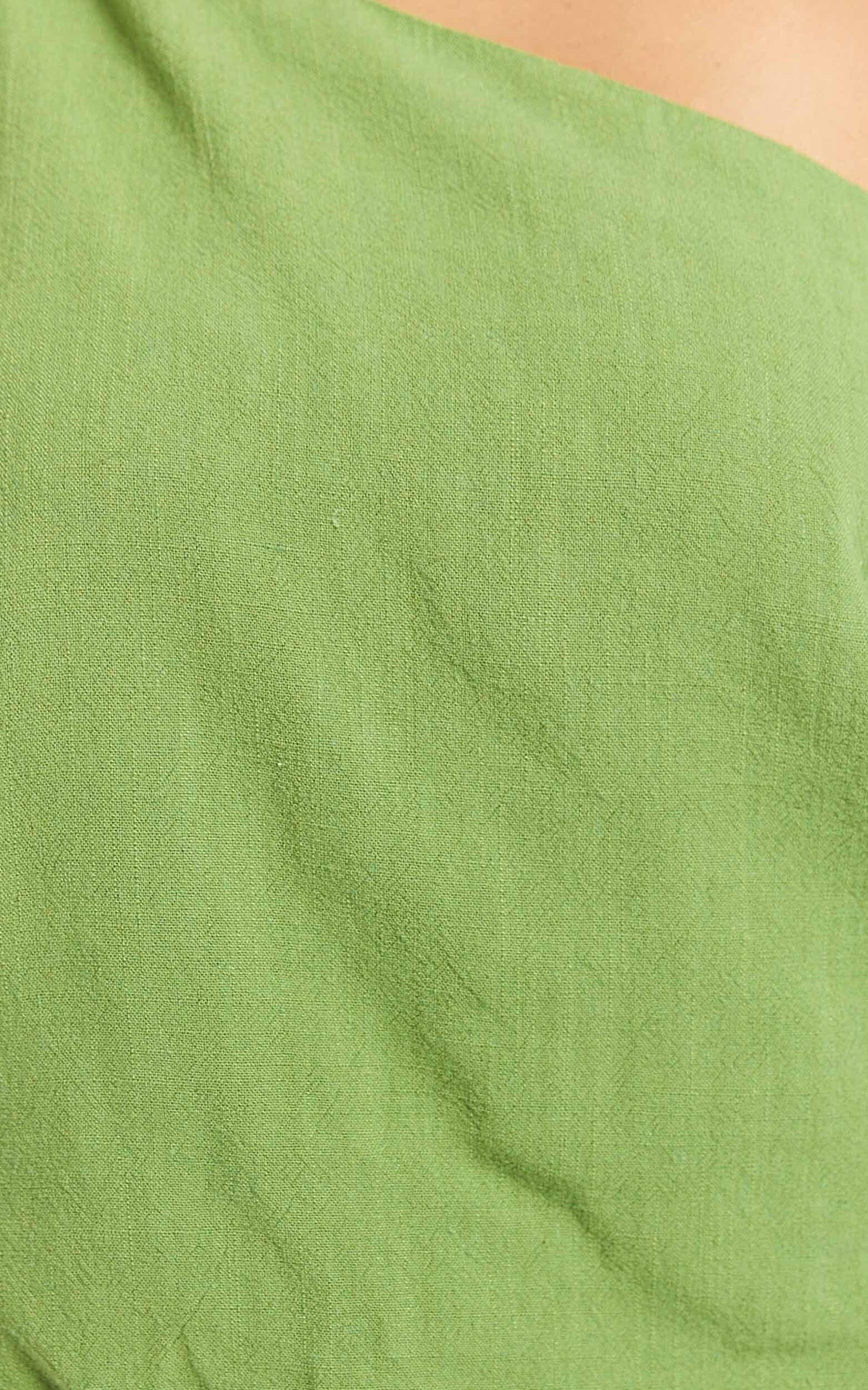 Jacqueline Midi Dress - Linen One Shoulder Dress in Green Product Image