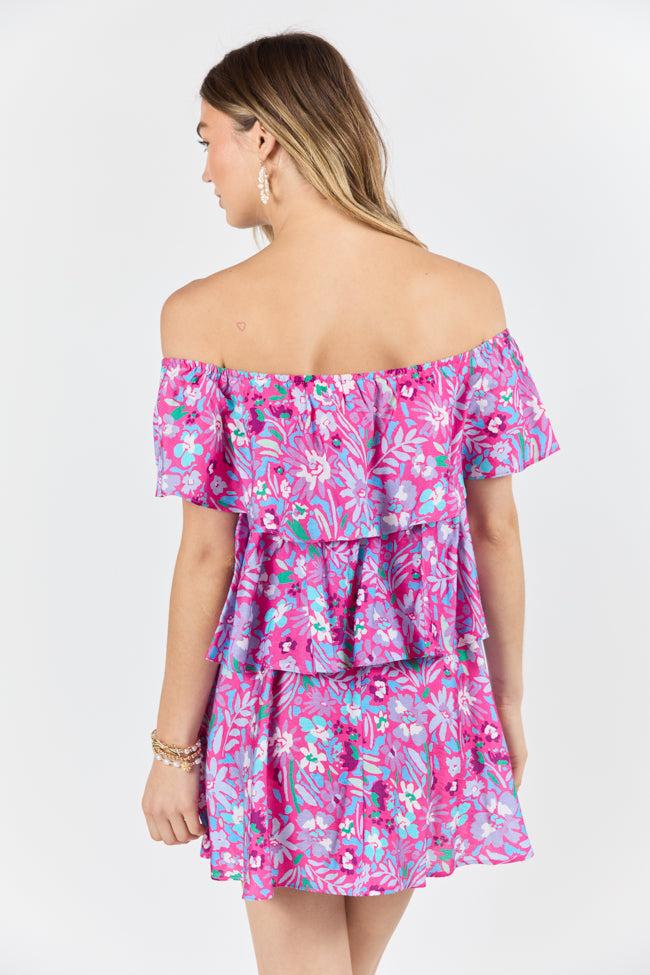 Keeping My Promise Pink Off The Shoulder Floral Printed Mini Dress FINAL SALE Product Image