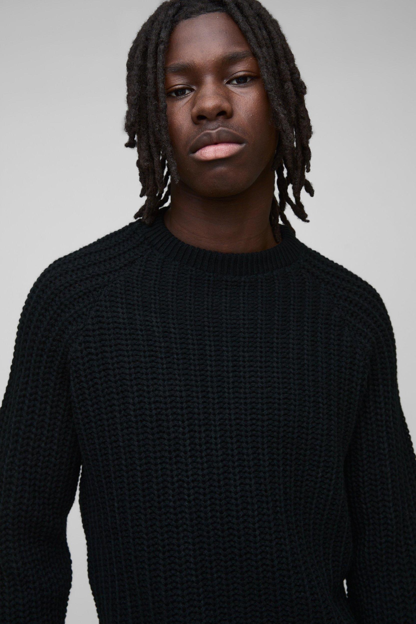 Regular Fit Raglan Detail Ribbed Crew Neck Knit Sweater | boohooMAN USA Product Image