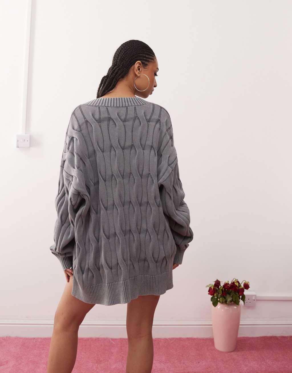 COLLUSION washed cable knit in blue Product Image