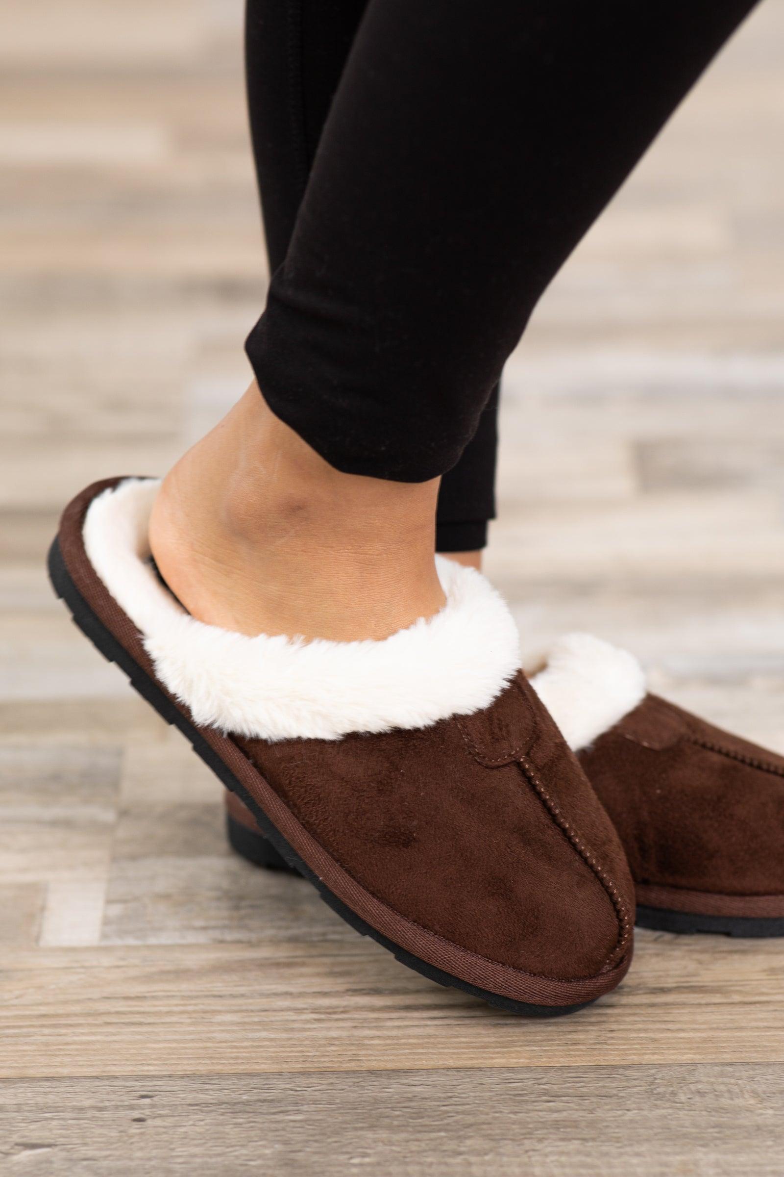 Brown Faux Fur Lined House Slippers Product Image