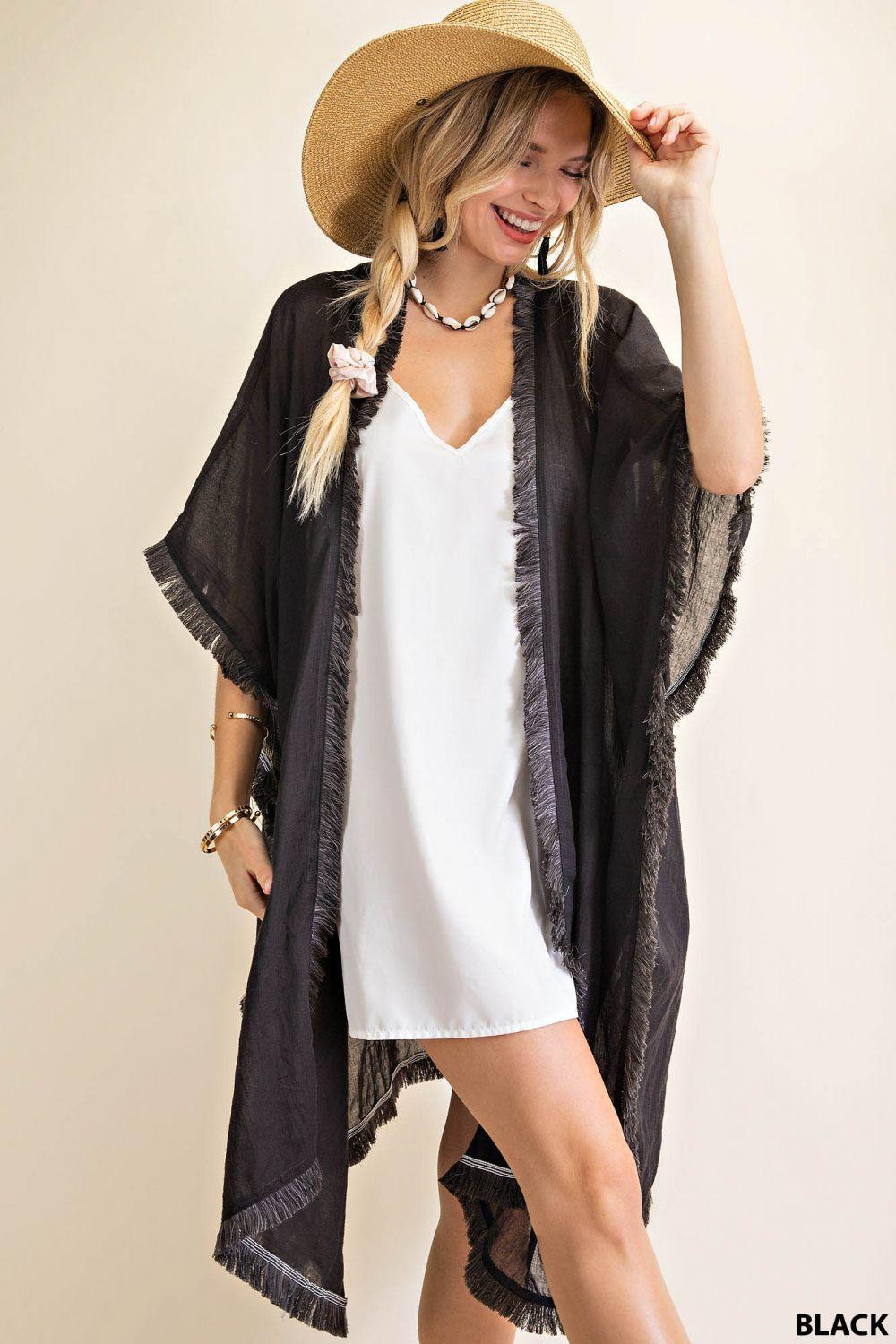 5742   Emalee Soft Fringe Trim Kimono Product Image