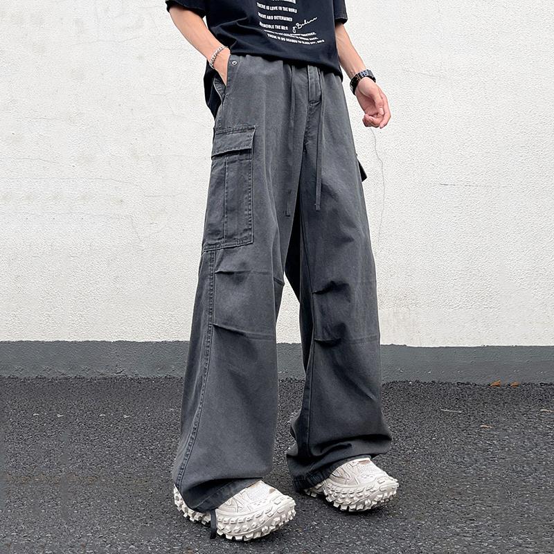 Retro Street Washed Wide Leg Cargo Pants Product Image