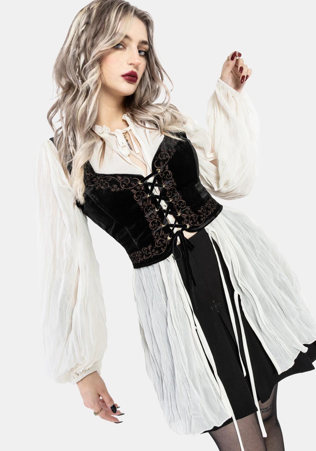 Gildra Tie Front Velour Waistcoat Corset Product Image
