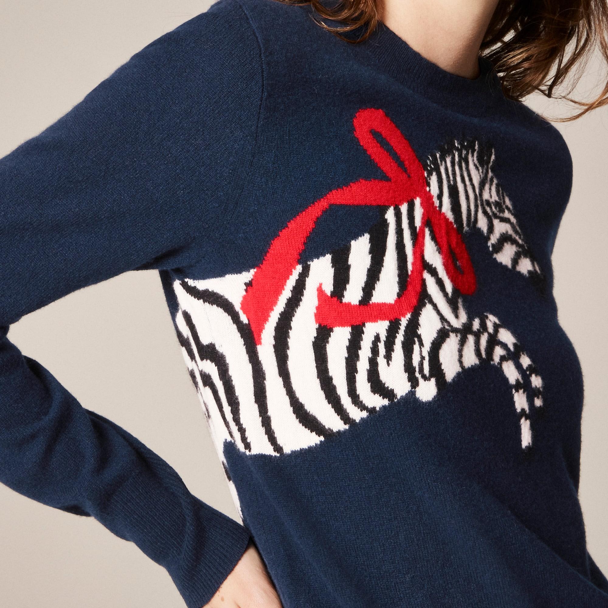 Cashmere classic-fit crewneck sweater in zebra intarsia Product Image