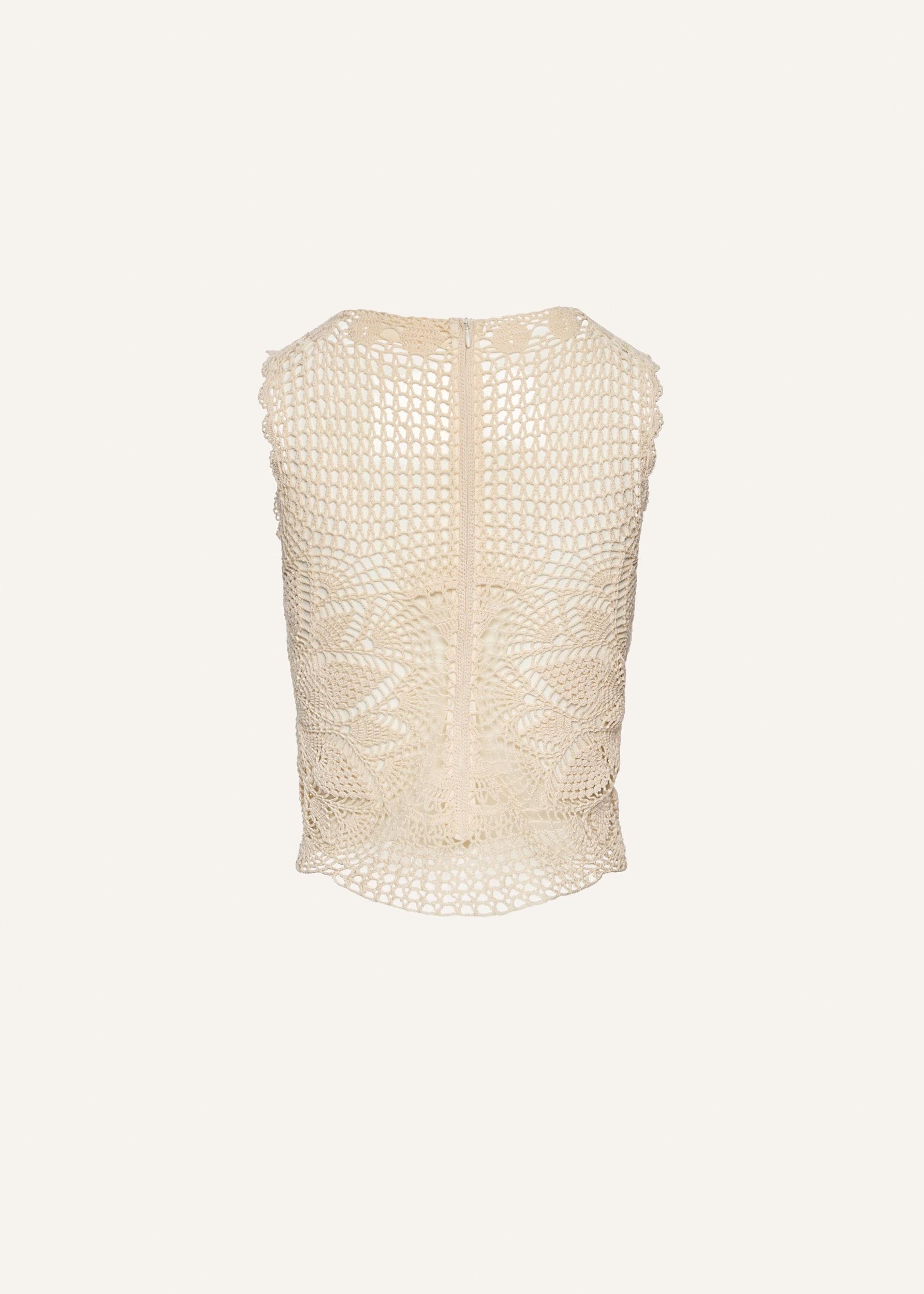 Lace crochet round-neck top in cream Product Image