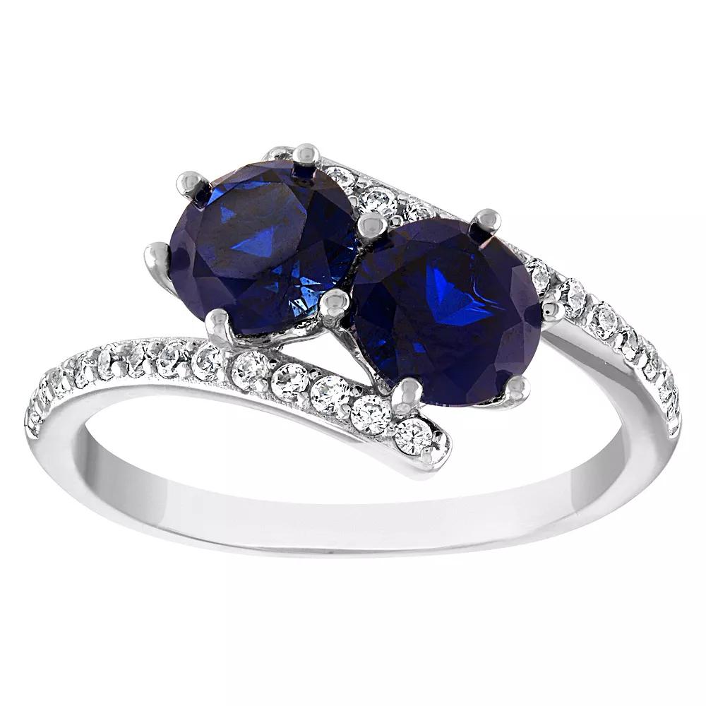 Designs by Gioelli Sterling Silver Lab-Created Sapphire 2-Stone Ring, Women's, Size: 6 Product Image
