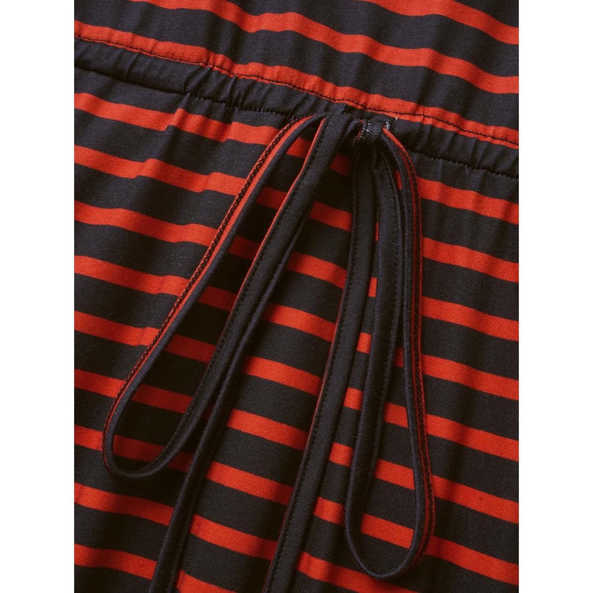 Plus Size Striped Round Neck Drawstring Dolman Sleeve Dress Black Women Casual Gathered Round Neck Short sleeve Curvy BloomChic 18-20/2X Product Image