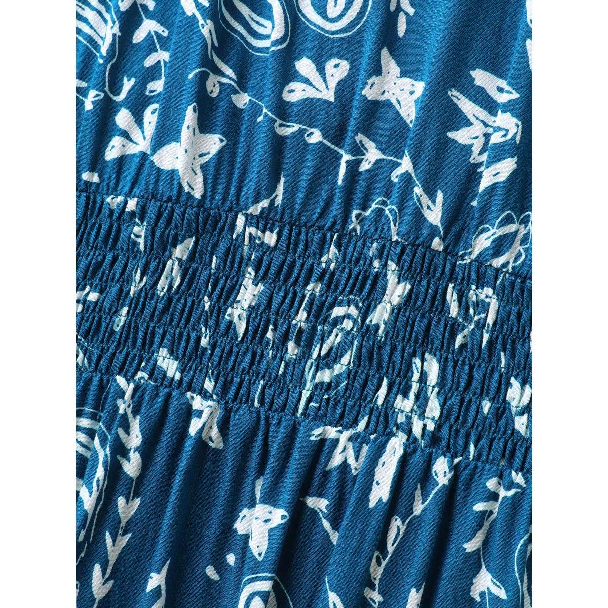 Plus Size Paisley Print Shirred Sleeveless Midi Dress Mediumblue Women Timeless Round Neck Sleeveless Curvy BloomChic 30/6X Product Image