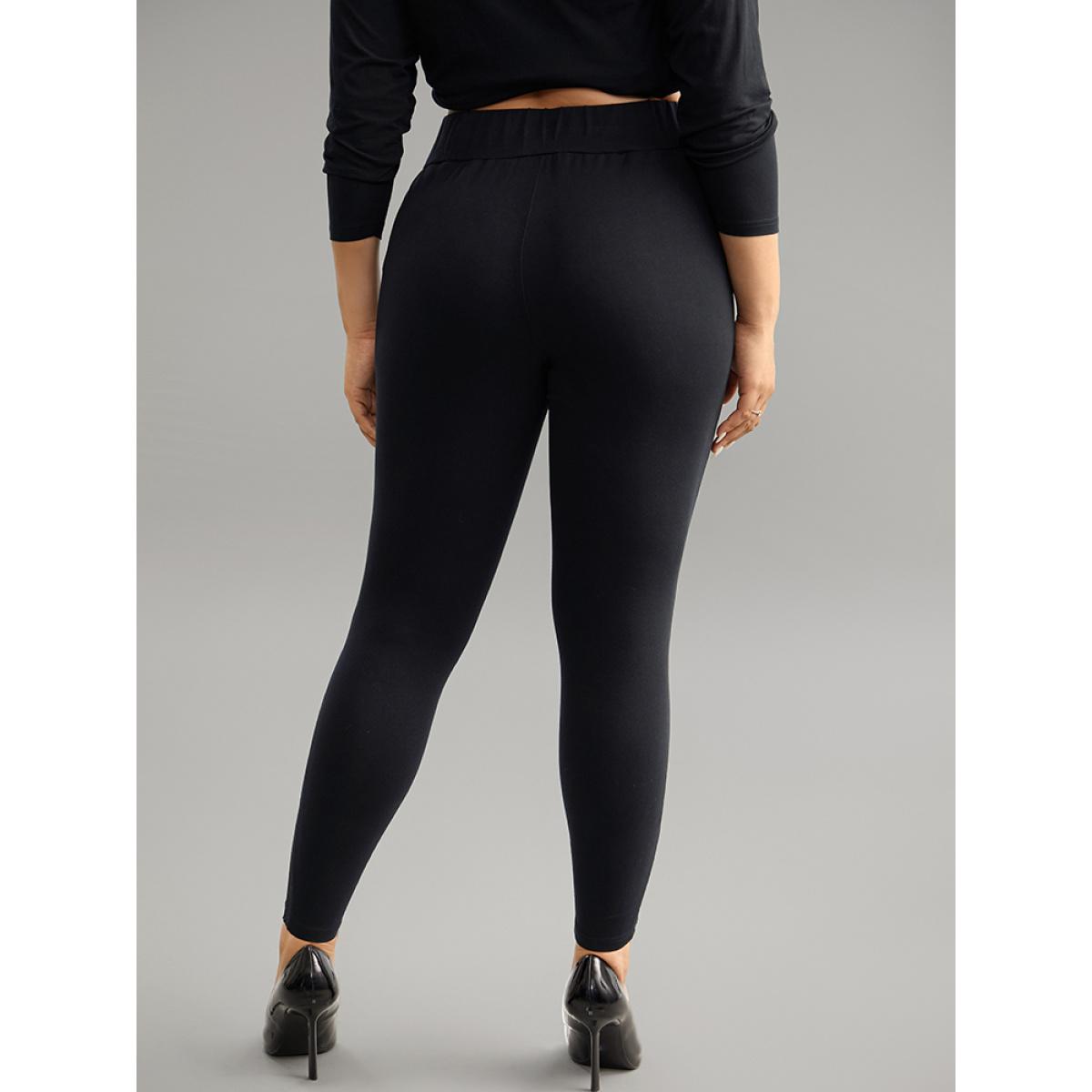 Plus Size Plain Patchwork Cut Out Wideband Waist Leggings Women Black Office High stretch Skinny High Rise Work Leggings BloomChic 18-20/2X Product Image