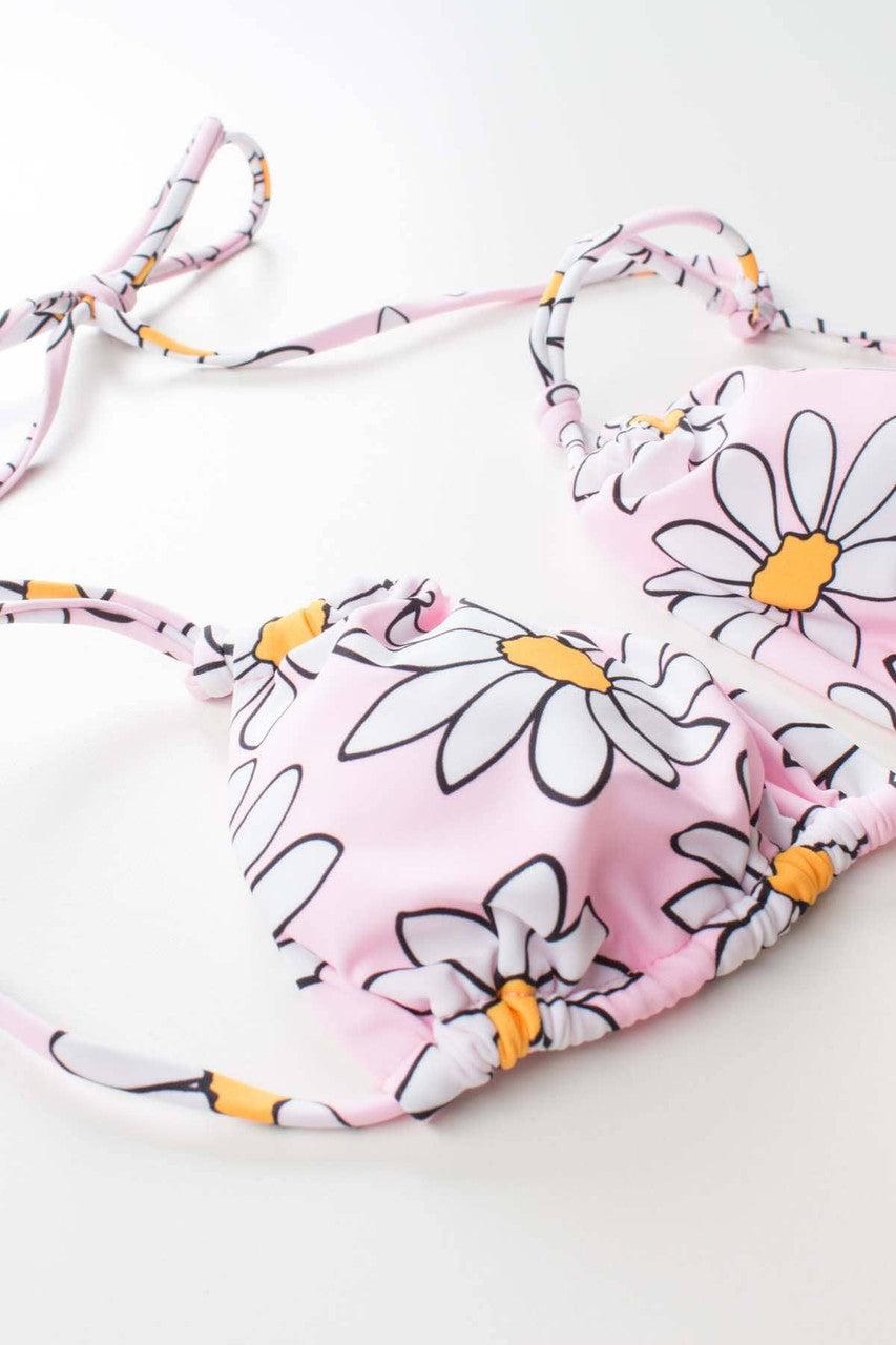 Pink Daisy String Bikini Top Product Image